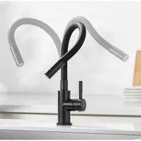 CECIPA Edelstahl Hochdruck Küchenarmatur mit Flexibler Auslauf Wasserhahn Küche schwarz , mit 2 Brause Spültischarmatur Mischbatterie,Schwarz