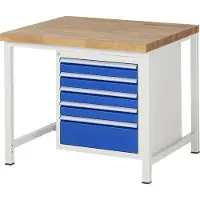 RAU Werkbank mit 5 Schubladen - Teilauszug - 90:4 / 180:1 - 840 x 1.000 x 900 mm (HxBxT) - Traglast 1.250 kg - Buche