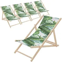 ECD-Germany 5er Set Liegestuhl klappbar Tropical Grün-Weiß aus Holz Sonnenliege mit 3-Fach verstellbarer Rückenlehne Strandliege für Garten Balkon Terrasse