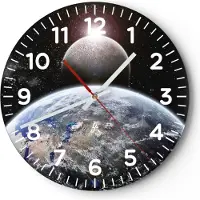 ARTTOR Wanduhr - Rund - Glasuhr - Apokalypse Meteorit Sterne Planet - 30x30cm - Schleichendes Uhrwerk - Lautlos - zum Aufhängen bereit - Dekoration Modern - Wanddekoration aus Glas - C4AR30x30-0352