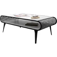 Mirjan 24 Couchtisch Aristo, Wohnzimmer Kaffeetisch, Basis aus Stahl (Farbe: Schwarz / Bianco Marmor)