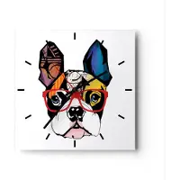 ARTTOR Wanduhr - Quadrat - Glasuhr - Hund Brille Bunt Bulldogge - 40x40cm - Schleichendes Uhrwerk - Lautlos - zum Aufhängen bereit - Dekoration Modern - Wanddekoration aus Glas - C3AC40x40-3206