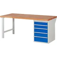 RAU Werkbank mit 5 Schubladen - Vollauszug - 120:2 / 150:2 / 180:1 - 890 x 2.000 x 900 mm (HxBxT) - Traglast 1.000 kg - Buche