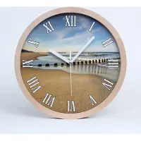 Tulup Holzuhr 25fi cm wanduhr - weiße Spitzen - Strand an der Ostsee