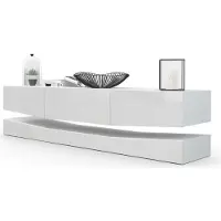 Vladon Lowboard City, Germany, TV-Kommode mit Sockelelement, 1 offenem Fach und 3 Schubkästen, Weiß matt/Weiß Hochglanz (178 x variabel x 39 cm)