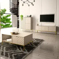 Lomadox Wohnzimmer Set 3-teilig modern in kaschmir mit gefrästen Fronten ANGERA-140