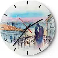 ARTTOR Wanduhr - Rund - Glasuhr - Paar Liebe Stadt Brücke - 40x40cm - Schleichendes Uhrwerk - Lautlos - zum Aufhängen bereit - Dekoration Modern - Wanddekoration aus Glas - C3AR40x40-2998