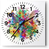ARTTOR Wanduhr - Quadrat - Glasuhr - Schmetterling Farbe Blume Komposition - 30x30cm - Schleichendes Uhrwerk - Lautlos - zum Aufhängen bereit - Dekoration Modern - Wanddekoration aus Glas - C4AC30x30-2840