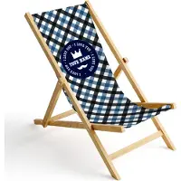 Ferocity Personalisierbarer Holz Liegestuhl Klappbar Klappliegestuhl Sonnenliege Strandstuhl Wechselbezug Motiv Blau Kariert [119]
