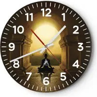ARTTOR Wanduhr - Rund - Glasuhr - Meditation Tempel Schatten - 40x40cm - Schleichendes Uhrwerk - Lautlos - zum Aufhängen bereit - Dekoration Modern - Wanddekoration aus Glas - C4AR40x40-4474