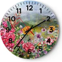 ARTTOR Wanduhr - Rund - Glasuhr - blume sommer natur - 30x30cm - Schleichendes Uhrwerk - Lautlos - zum Aufhängen bereit - Dekoration Modern - Wanddekoration aus Glas - C4AR30x30-3843