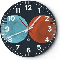 ARTTOR Wanduhr - Rund - Glasuhr - Abstraktion Blau Rot - 40x40cm - Schleichendes Uhrwerk - Lautlos - zum Aufhängen bereit - Dekoration Modern - Wanddekoration aus Glas - C4AR40x40-4720