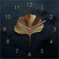 Levandeo Wanduhr Metall 20x20cm Schwarz Gold Wanddeko Gingko Blatt Edel Design Metalluhr Moderne Deko Wandkunst