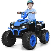 Goplus 12V Kinder-Elektroquad, Batteriebetriebenes Auto mit LED-Scheinwerfern, Musik, Hupe, USB, Bluetooth, Radio, Langsamer Start, Hohe/Niedrige Geschwindigkeit, Quad Motorrad