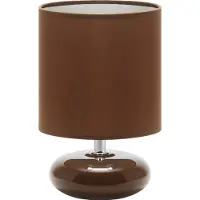 Licht-Erlebnisse Tischlampe Stoff Keramik E14 20 cm Braun rund Retro Design Keramikleuchte