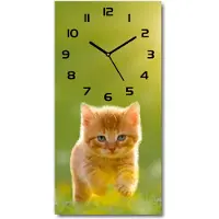 Tulup Wanduhr aus Glas – 30x60 cm - Glasbild - Glasuhr - Gehärtetes Glas -Rote Katze