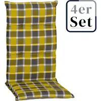 Green Spirit 4er Set Hochlehner Auflage Bratislava, Motiv - Karo, gelb - grau, 118x50x6cm