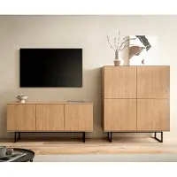 Lomadox Wohnwand in Eiche mit 150 cm Lowboard & Highboard, Metallgestelle, 2-teilig - KASOL-61