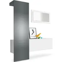 Vladon Garderobe Carlton Set 4, Germany, Garderobenset bestehend aus 1 Garderobenpaneel, 1 Schrankmodul und 1 Wandspiegel, Weiß matt/Graphit Seidenmatt (156 x 193 x 35 cm)