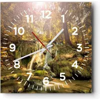 ARTTOR Wanduhr - Quadrat - Glasuhr - Wald Wasserfall Natur Umwelt - 40x40cm - Schleichendes Uhrwerk - Lautlos - zum Aufhängen bereit - Dekoration Modern - Wanddekoration aus Glas - C4AC40x40-2959