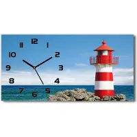 Tulup Wanduhr aus Glas – 60x30 cm - Glasbild - Glasuhr - Gehärtetes Glas - schwarze-zeiger - Leuchtturm