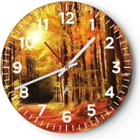ARTTOR Wanduhr - Rund - Glasuhr - Pfad Blätter Wald - 40x40cm - Schleichendes Uhrwerk - Lautlos - zum Aufhängen bereit - Dekoration Modern - Wanddekoration aus Glas - C4AR40x40-0171