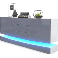 Vladon Sideboard City, Germany, Weiß matt/Grau Hochglanz inkl. LED - Moderne Kommode für Ihr Wohnbereich (178 x 72 x 38 cm)