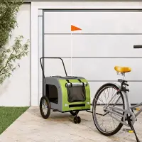 vidaXL "im Angebot" Fahrradanhänger Hunde - Stoff-Haustierfahrradanhänger - Grün und Grau Oxford-Gewebe und Eisen - Hundebetten CC25195