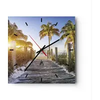 ARTTOR Wanduhr - Quadrat - Glasuhr - Strand Palmen Fußgängerbrücke - 40x40cm - Schleichendes Uhrwerk - Lautlos - zum Aufhängen bereit - Dekoration Modern - Wanddekoration aus Glas - C3AC40x40-4171