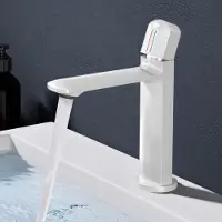 Doporro Wasserhahn Bad Waschtischarmatur mit Auslaufhöhe 131mm Vollmessing-Körper Mischbatterie für Waschbecken Armaturen Badarmatur Glänzend weiß 1190