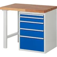 RAU Werkbank mit 5 Schubladen - Vollauszug - 60:1 / 90:1 / 150:2 / 270:1 - 840 x 1.000 x 700 mm (HxBxT) - Traglast 1.000 kg - Buche