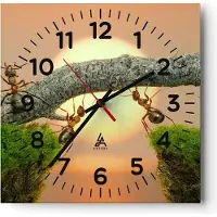 ARTTOR Wanduhr - Quadrat - Glasuhr - Tiere Ameisen Brücke Natur - 40x40cm - Schleichendes Uhrwerk - Lautlos - zum Aufhängen bereit - Dekoration Modern - Wanddekoration aus Glas - C4AC40x40-2104