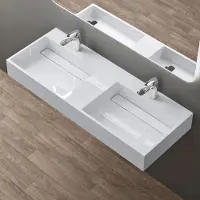 Doporro Design Doppelwaschtisch 120x48x13 cm Doppelwaschbecken mit verstecktem Ablauf in weiß aus Mineralguss als Aufsatzwaschbecken und Hängewaschbecken geeignet col12