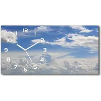 Tulup Wanduhr aus Glas – 60x30 cm - Glasbild - Glasuhr - Gehärtetes Glas - weisse-zeiger - Wolken im Himmel