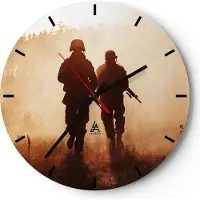 ARTTOR Wanduhr - Rund - Glasuhr - Soldat Gewehr - 40x40cm - Schleichendes Uhrwerk - Lautlos - zum Aufhängen bereit - Dekoration Modern - Wanddekoration aus Glas - C3AR40x40-4043