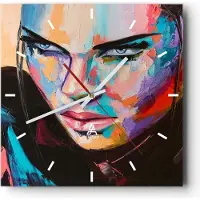 ARTTOR Wanduhr - Quadrat - Glasuhr - Frau Emotionen Gesicht Mehrfarbig - 40x40cm - Schleichendes Uhrwerk - Lautlos - zum Aufhängen bereit - Dekoration Modern - Wanddekoration aus Glas - C3AC40x40-2930