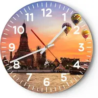 ARTTOR Wanduhr - Rund - Glasuhr - Tempel Asien - 40x40cm - Schleichendes Uhrwerk - Lautlos - zum Aufhängen bereit - Dekoration Modern - Wanddekoration aus Glas - C4AR40x40-3437