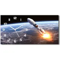 Tulup Wanduhr aus Glas – 60x30 cm - Glasbild - Glasuhr - Gehärtetes Glas - weisse-zeiger - Eine Weltraumrakete