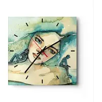 ARTTOR Wanduhr - Quadrat - Glasuhr - Aquarell Frau Emotionen - 40x40cm - Schleichendes Uhrwerk - Lautlos - zum Aufhängen bereit - Dekoration Modern - Wanddekoration aus Glas - C3AC40x40-4858