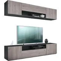 Vladon Wohnwand Mogan, Schwarz matt/Eiche Nordic - Moderne Anbauwand bestehend aus 2 TV-Boards (181 x 147 x 35 cm)