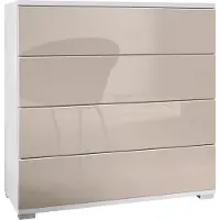 Vladon Kommode Pavos V3, Sideboard mit 4 Schubladen Weiß matt/Sandgrau Hochglanz (76 x 76 x 35 cm)