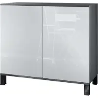 Vladon Kommode Skadu V3, Moderner Küchenschrank mit 2 großen Türen Anthrazit matt / Weiß Hochglanz (92,5 x 84.5 x 35)