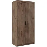 Beautysofa Drehtürenschrank ELENA 2D Eiche Lefkas mit schwarze Griffe - Kleiderschrank 90 cm mit glatten 2 Türen