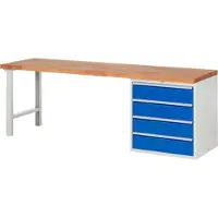 RAU Werkbank mit 4 XL Schubladen - Teilauszug - 180:4 - 890 x 2.500 x 700 mm (HxBxT) - Traglast 1.000 kg - Buche