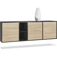 Vladon Kommode Cuba, Germany, Schwarz matt/Eiche sägerau - Modernes Sideboard für Ihr Wohnbereich - (BxHxT) 182x53x35 cm