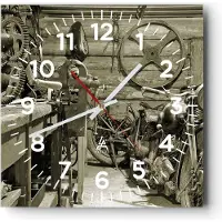 ARTTOR Wanduhr - Quadrat - Glasuhr - Werkstatt Motor - 40x40cm - Schleichendes Uhrwerk - Lautlos - zum Aufhängen bereit - Dekoration Modern - Wanddekoration aus Glas - C4AC40x40-3519