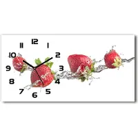 Tulup Wanduhr aus Glas – 60x30 cm - Glasbild - Glasuhr - Gehärtetes Glas - schwarze-zeiger - Erdbeeren und Wasser