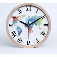 Tulup Holzuhr 30fi cm wanduhr - schwarze Spitzen - Weltkarte