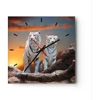 ARTTOR Wanduhr - Quadrat - Glasuhr - Tiger weiß Rock Sonnenuntergang - 30x30cm - Schleichendes Uhrwerk - Lautlos - zum Aufhängen bereit - Dekoration Modern - Wanddekoration aus Glas - C3AC30x30-2901