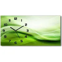 Tulup Wanduhr aus Glas – 60x30 cm - Glasbild - Glasuhr - Gehärtetes Glas - schwarze-zeiger - Grüne Wellen Hintergrund